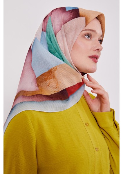 Mavi Çizgi Desen Pamuk Eşarp