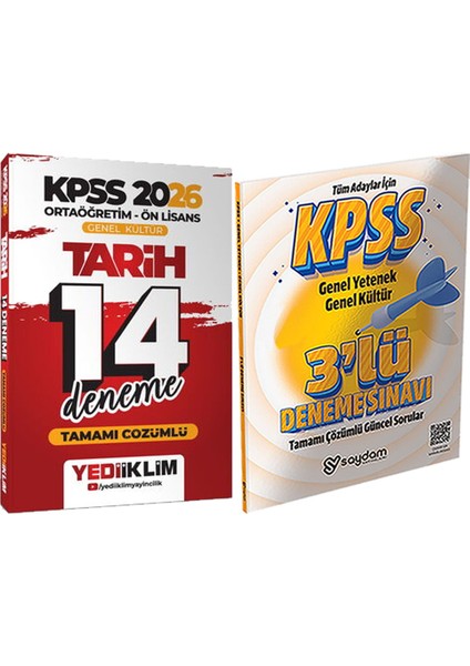 2026 Kpss Ortaöğretim Ön Lisans Genel Kültür Tarih Tamamı Çözümlü 14 Deneme + 3lü Deneme Hediye
