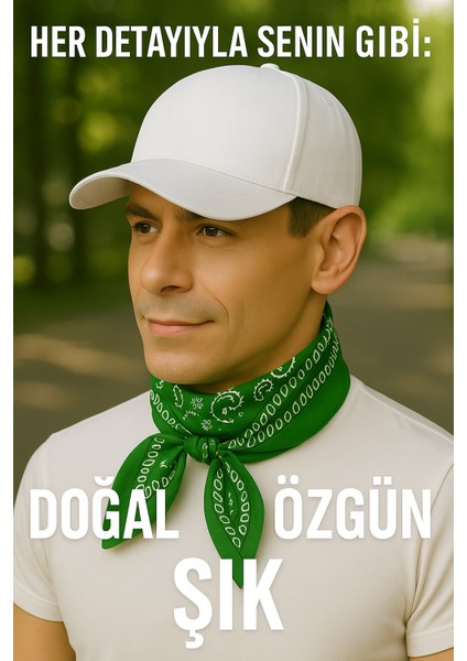 - Beyaz Kasket Spor Şapka + Renk Seçenekli % 100 Pamuk Paisley Desenli Fular Seti modelleri