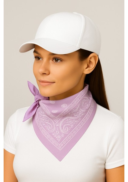 - Beyaz Kasket Spor Şapka + Renk Seçenekli % 100 Pamuk Paisley Desenli Fular Seti