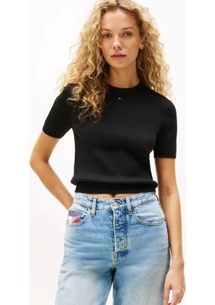 Tjw Essentıal Ss Sweater Kadın Siyah Kazak DW0DW19336BDS