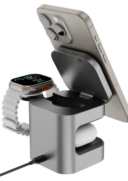 Magcube Wireless Kablosuz Şarj Standı Apple Iphone-Watch-Airpods Uyumlu 15W Hızlı Şarj Cihazı Telefon Premium fiyatları