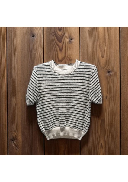 Rtd&vld Kadın VITA-190 Suny Stribe Çizgili Kısa Kollu Triko Bluz Ekru fiyatları