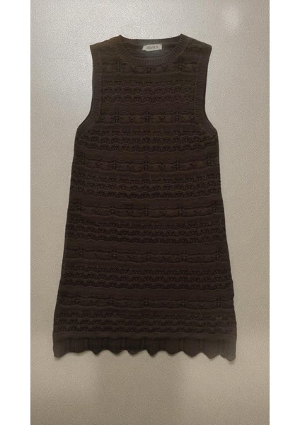 Rtd&vld Kadın VITA-194 Bisiklet Yaka Ajurlu Triko Elbise Kahverengi