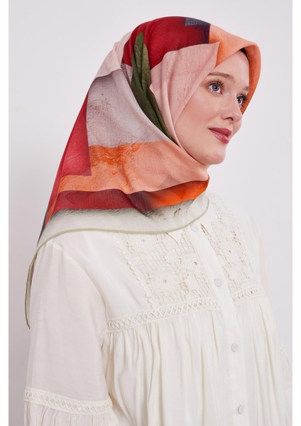 Yağ Yeşili Çizgi Desen Pamuk Eşarp