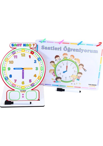 Yaz Sil Saat Etkinlikleri ve Ahşap Saat Set Montessori Saat Eğitici Set Eğitim Seti Saat Öğrenme