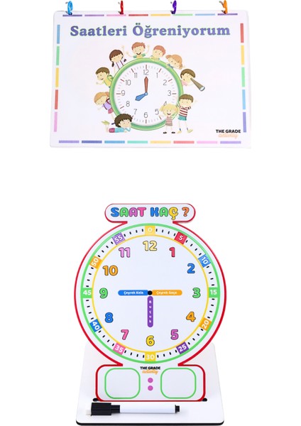 Yaz Sil Saat Etkinlikleri ve Ahşap Saat Set Montessori Saat Eğitici Set Eğitim Seti Saat Öğrenme modelleri