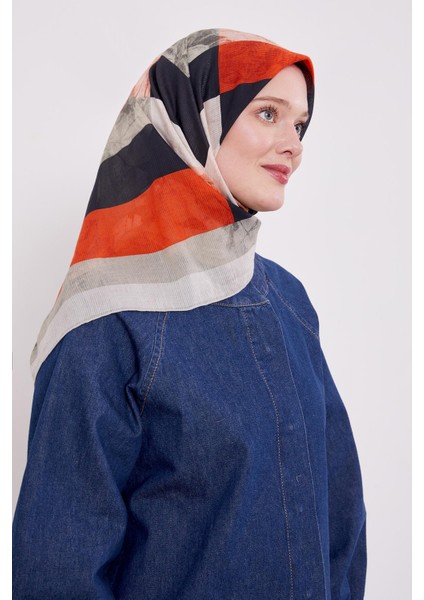 Yeşil Çizgi Desen Pamuk Eşarp