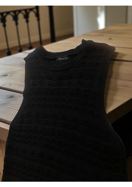 Rtd&vld Kadın VITA-194 Bisiklet Yaka Ajurlu Triko Elbise Siyah fiyatları