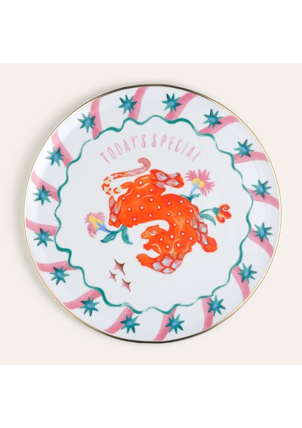 Lublın Porselen Pizza Tabağı 33X33X1.5 cm Turuncu - Yeşil