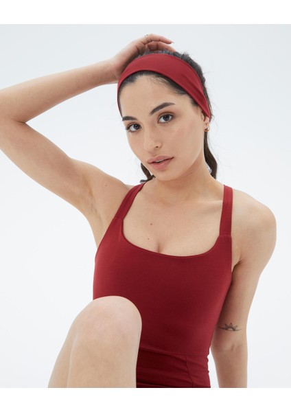 Koyu Kırmızı Organik Pamuk Basic Yoga, Pilates, Spor, Koşu, Tenis Saç Bandı