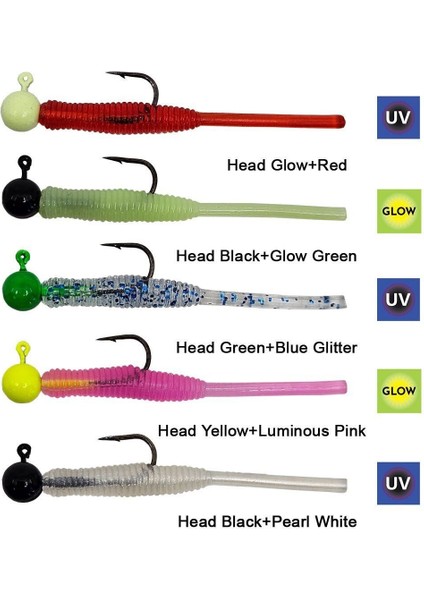 Hook Worm Jighead+Lrf Silikonu 1gr+4.5cm 5 Adet Head Green+Blue Glitter fiyatları