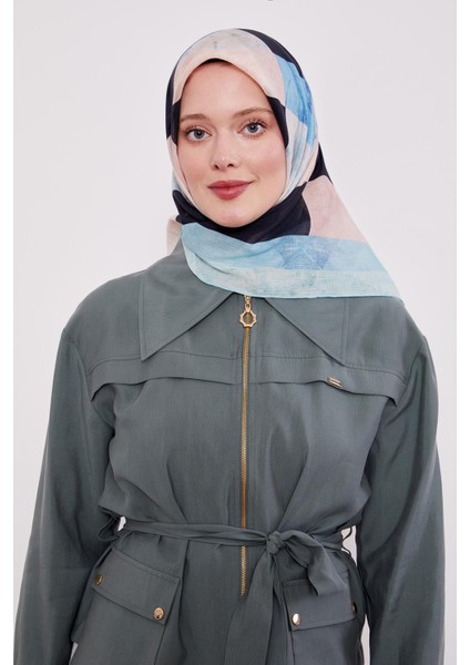 Mint Yeşili Çizgi Desen Pamuk Eşarp modelleri