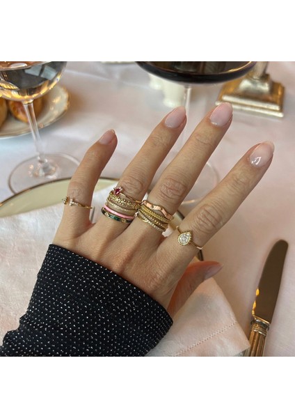 14 Ayar Altın Kuzey Yıldızlı Pembe Mineli Yüzük KRS243-14GR