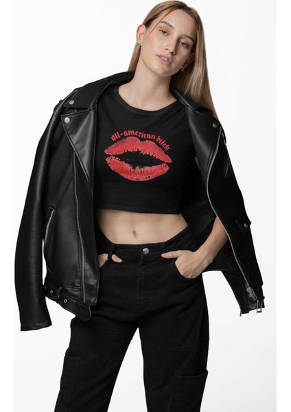 All-American Bitch Baskılı Crop Top, Kadın Olivia Rodrigo Baskılı Crop Bluz fiyatları