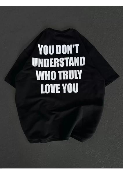 Unisex Bisiklet Yaka Baskılı Oversize T-Shirt - Siyah fırsatları