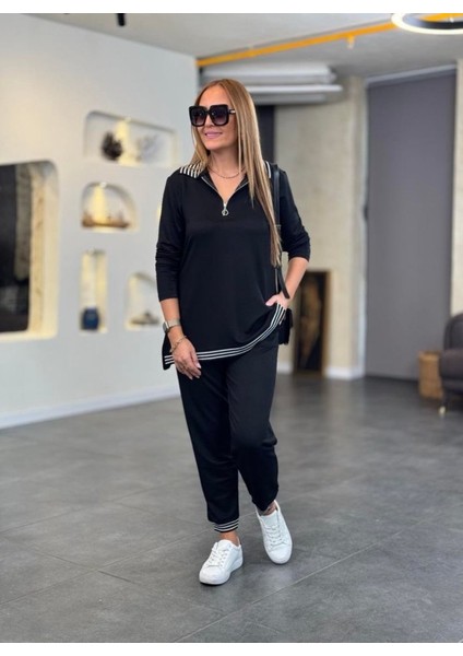 Kadın Uzun Kollu Ribana ve Fermuar Detay Bluz ve Yüksel Bel Pantolon 2li Takım fiyatları