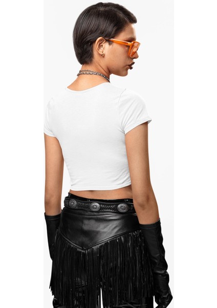 Yıldızlı Be Yazılı Crop Top, Kadın Billie Eilish Temalı Crop Bluz