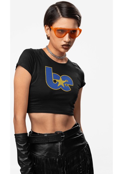 Yıldızlı Be Yazılı Crop Top, Kadın Billie Eilish Temalı Crop Bluz