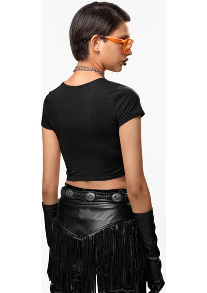 Yıldızlı Be Yazılı Crop Top, Kadın Billie Eilish Temalı Crop Bluz