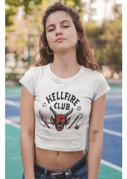 Hellfire Club Baskılı Crop Top, Kadın Hellfire Yazılı Crop Bluz fiyatları