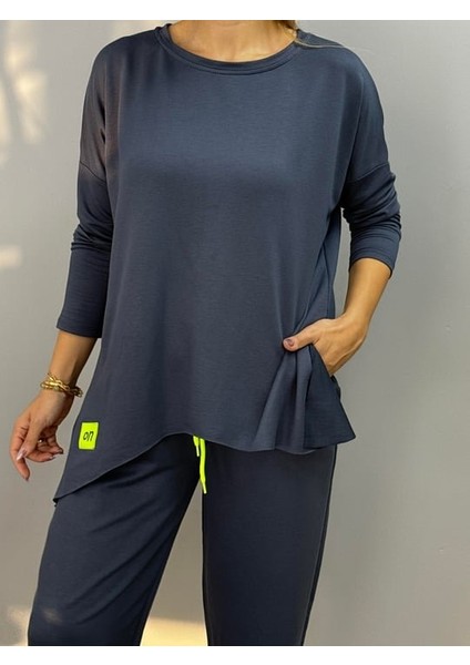 Kadın Iki Iplik Viskon Pamuk Kumaş Arma Detaylı Ikili Takım fırsatları