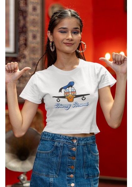 Sevimli Donald Bound Baskılı Crop Top, Kadın Çizgi Film Baskılı Crop Bluz fiyatları