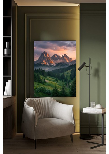 Gün Batımındaki Dağ Manzarası Kanvas Tablo Ev Duvar Salon Ofis Dükkan Hediyelik Dekarasyon Süsü