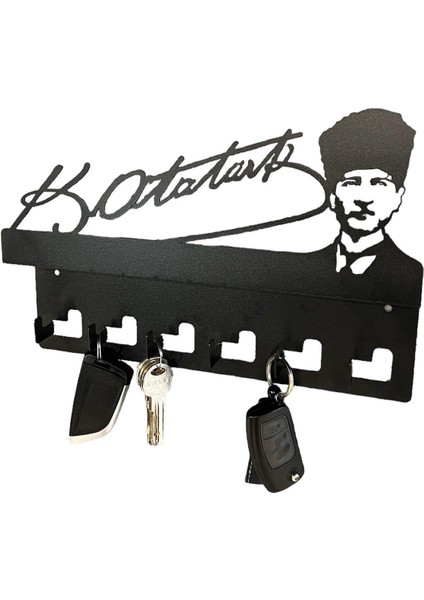 Atatürk Tasarımlı Duvar Askılı Anahtarlık ve Mektup Rafı Model-1 - Siyah modelleri