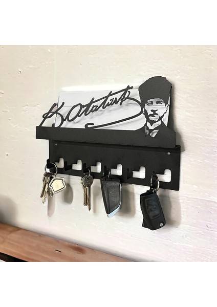 Atatürk Tasarımlı Duvar Askılı Anahtarlık ve Mektup Rafı Model-1 - Siyah fırsatları