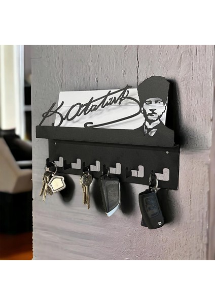 Atatürk Tasarımlı Duvar Askılı Anahtarlık ve Mektup Rafı Model-1 - Siyah indirimleri