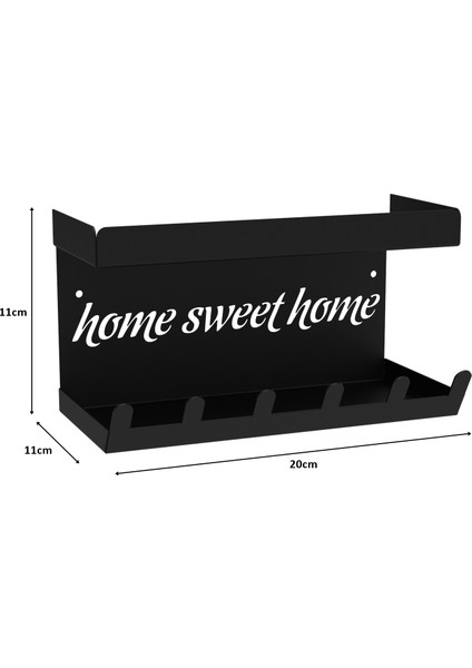 HOME SWEET HOME Duvara Monte Raflı ve 6 Kancalı Anahtarlık Askılık - Siyah fiyatları