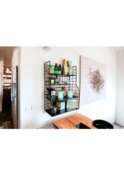 Modern Tasarım 4 Katlı Siyah Duvara Monte Dekoratif Raf modelleri