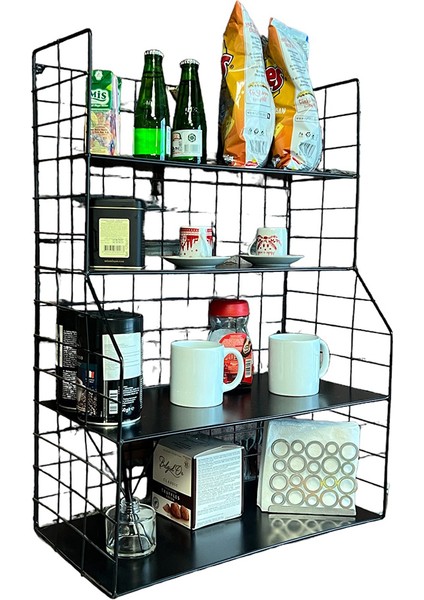 Modern Tasarım 4 Katlı Siyah Duvara Monte Dekoratif Raf indirimleri