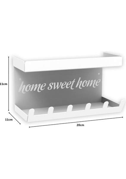 HOME SWEET HOME Duvara Monte Raflı ve 6 Kancalı Anahtarlık Askılık - Beyaz fiyatları