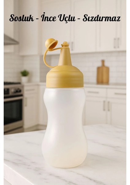 Bej Kapaklı 450 ml Sıkmalı Sosluk Yağdanlık Şişe (Ketçap - Mayonez - Sirke - Soslar Için)