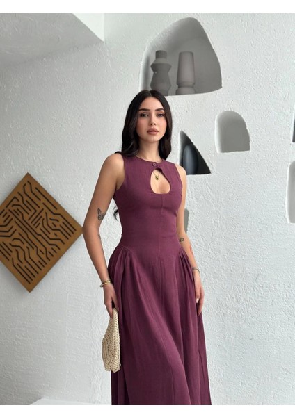 Kolsuz Uzun Kabardin Elbise - Bordo