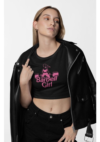 Barbell Girl Baskılı Crop Top, Kadın Gym Fitness Temalı Crop Bluz fiyatları
