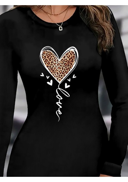 Kadın Uzun Kollu Bisiklet Yaka Kısa Viskon Iki Iplik Elbise