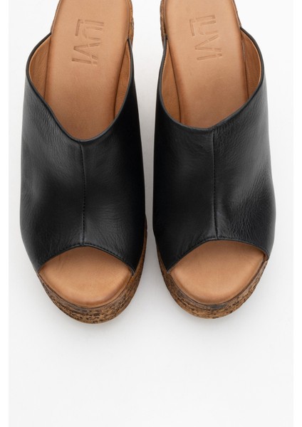 Nelly Siyah Cilt Hakiki Deri Kadın Dolgu Topuklu Terlik fiyatları