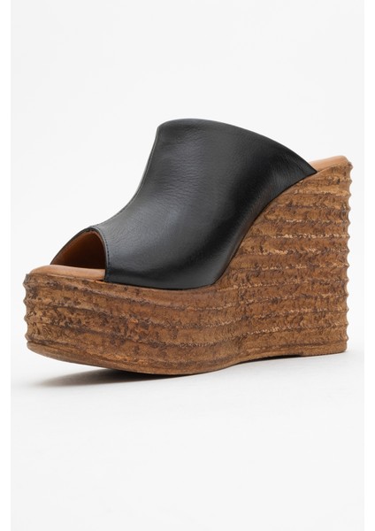 Nelly Siyah Cilt Hakiki Deri Kadın Dolgu Topuklu Terlik fırsatları