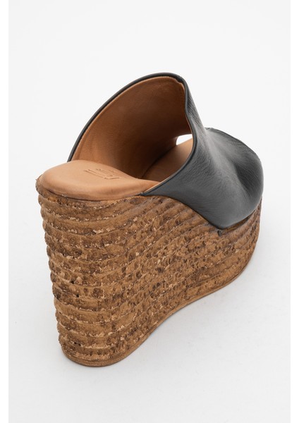 Nelly Siyah Cilt Hakiki Deri Kadın Dolgu Topuklu Terlik indirimleri