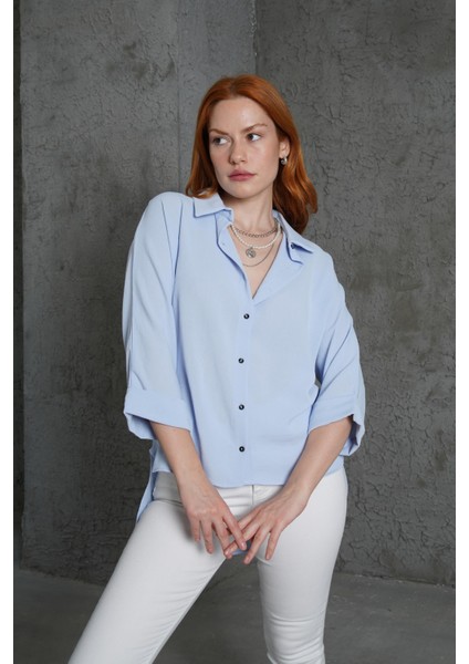 Kol Katlama Detaylı Bebe Mavi Gömlek indirimleri