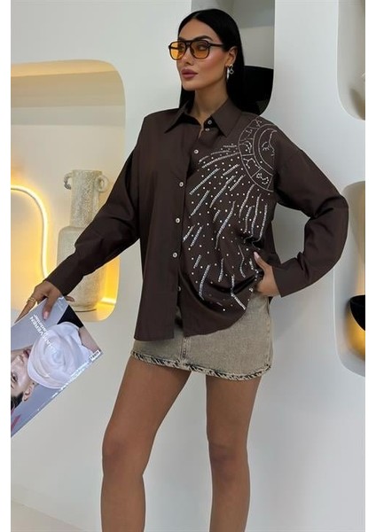 Ay Figürlü Taş Işlemeli Poplin Gömlek 3440 indirimleri