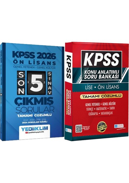 2026 Ön Lisans Genel Yetenek - Genel Kültür Çözümlü Son 5 Sınav Çıkmış Sorular + Lise Önlisans Konu Ant. Soru Hediye