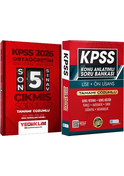 2026 Ortaöğretim Genel Yetenek - Genel Kültür Çözümlü Son 5 Sınav Çıkmış Sorular+Lise Önlisans Konu Ant. Soru Hediye