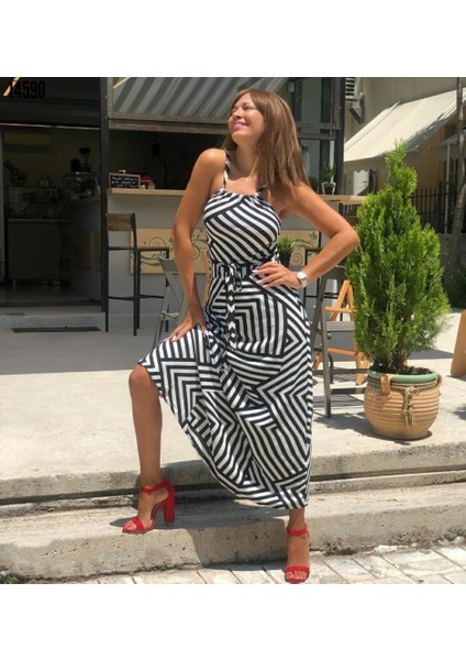 Kadın Ayarlanabilir Askılı Geometrik Desen Kuşaklı Gipeli Süprem Elbise fırsatları