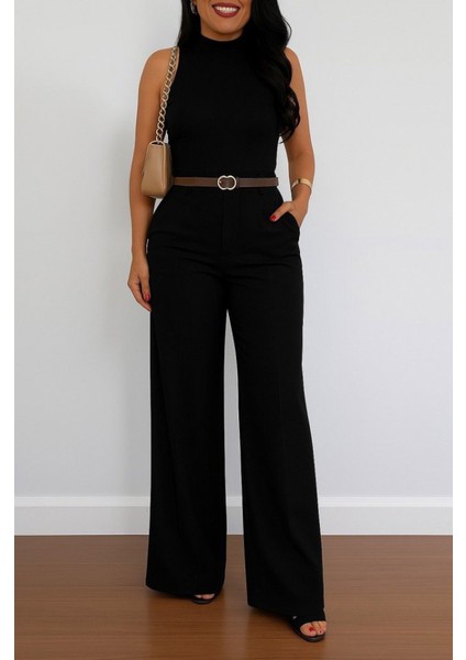 Kadın Yüksek Bel Geniş Paça Detaylı Cepli Ithal Krep Pantolon fiyatları