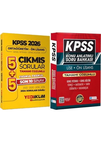 2026 Ortaöğretim-Önlisans 5+5 Çözümlü Son 10 Sınav Fasikül Fasikül Çıkmış + Lise Önlisans Konu Ant. Soru Hediye