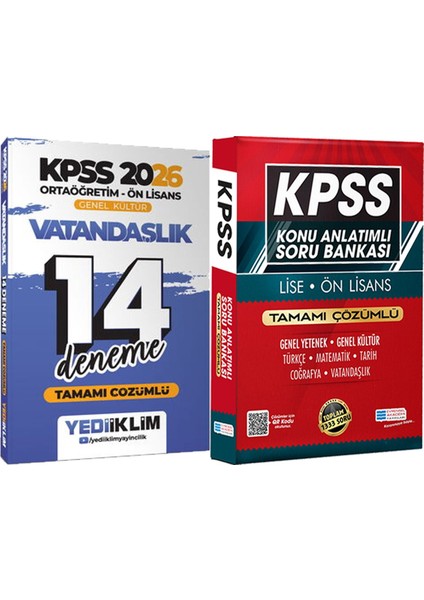 2026 Kpss Ortaöğretim Ön Lisans Genel Kültür Vatandaşlık Çözümlü 14 Deneme + Lise Önlisans Konu Ant. Soru Hediye